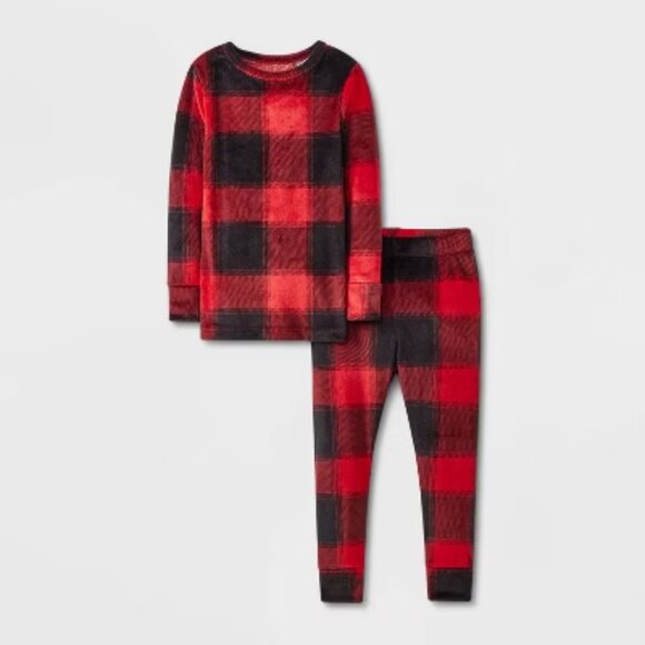 Toddler 2pc Snuggly Soft Snug Fit Buffalo Check Plaid Christmas Pajama Set 4T - Picture 1 of 6